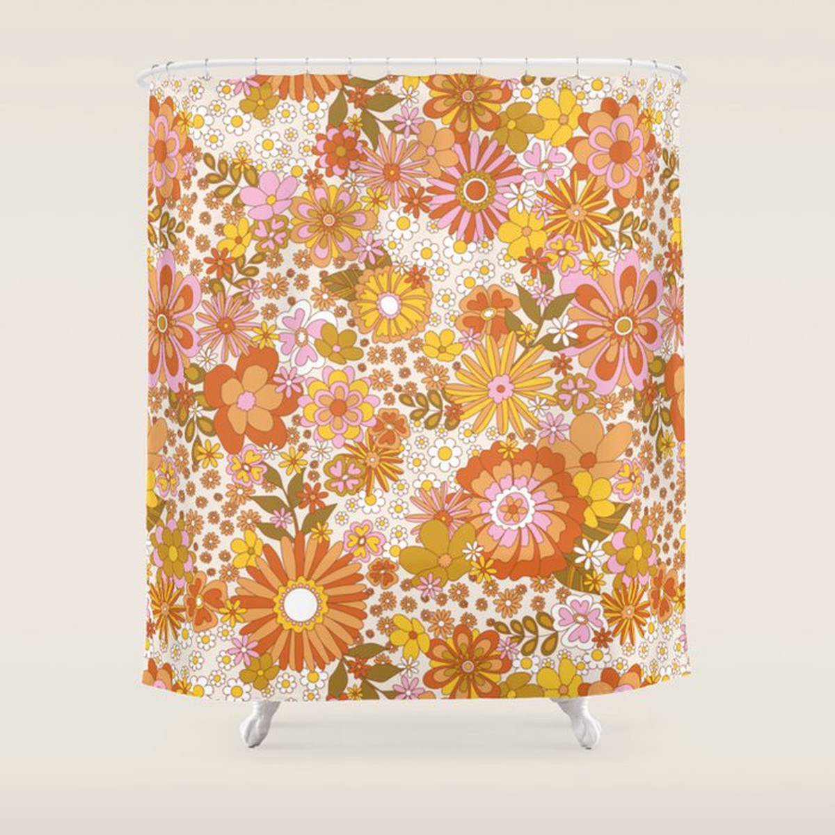 New Arrival 70s Floral Pattern Shower Curtain