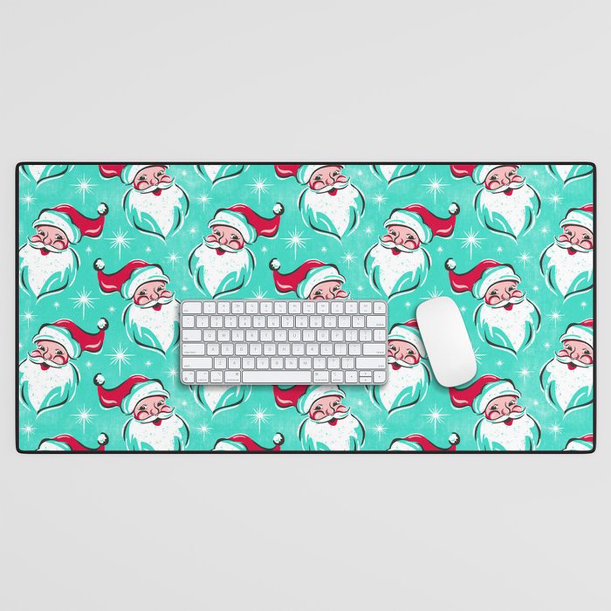 'Tis The Season Retro Santa Aqua Multi Pattern Desk Mat