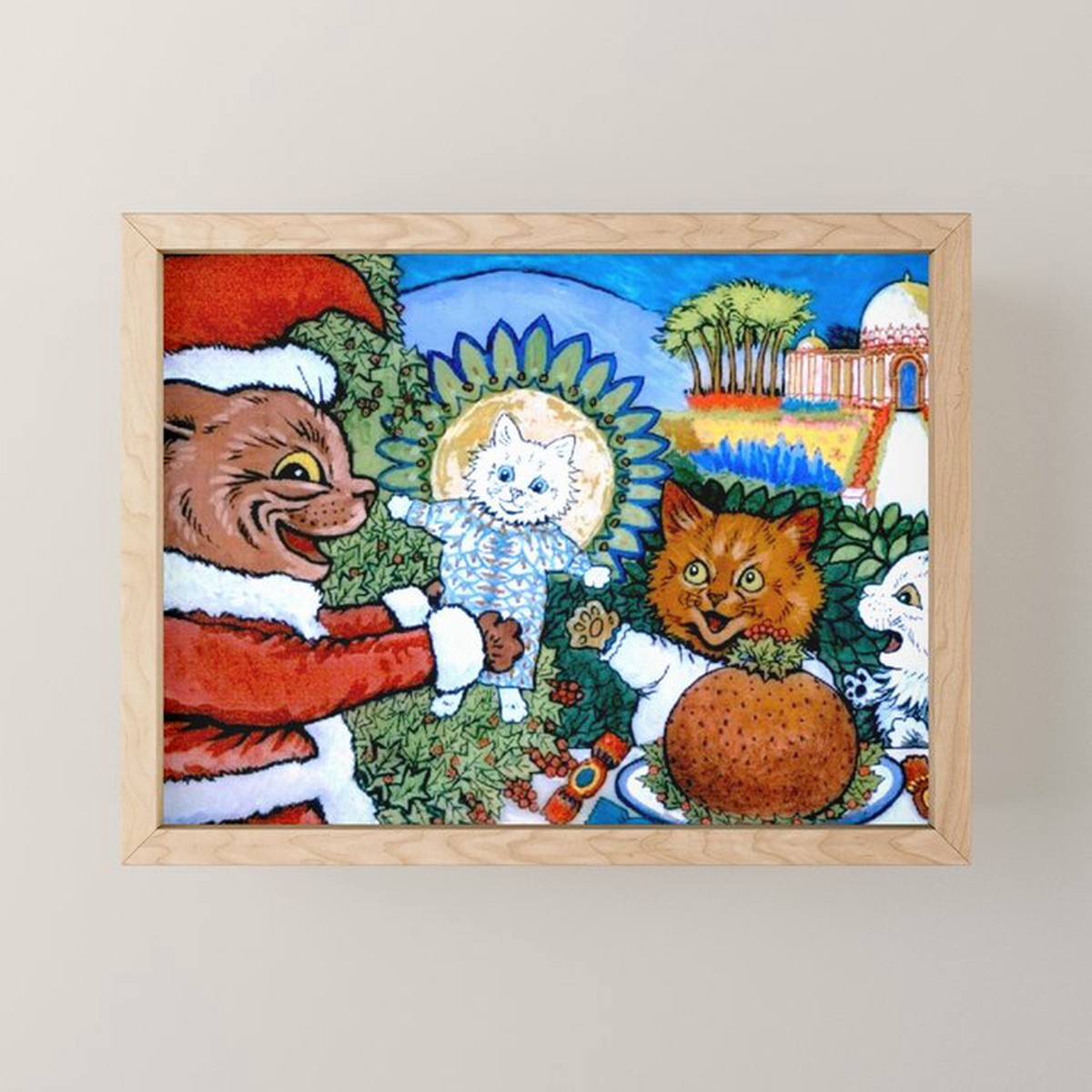 'Christmas Gift' Louis Wain Vintage Cat Mini Art Print
