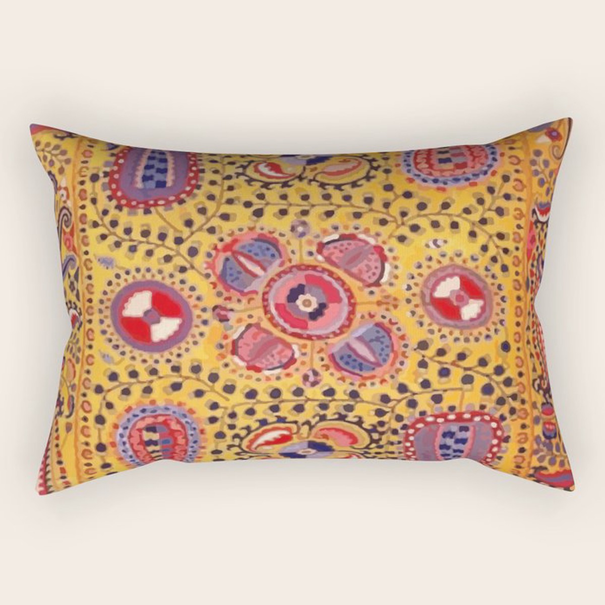 19th Century Uzbekistan Suzani with Gold Background Rectangular Pillow