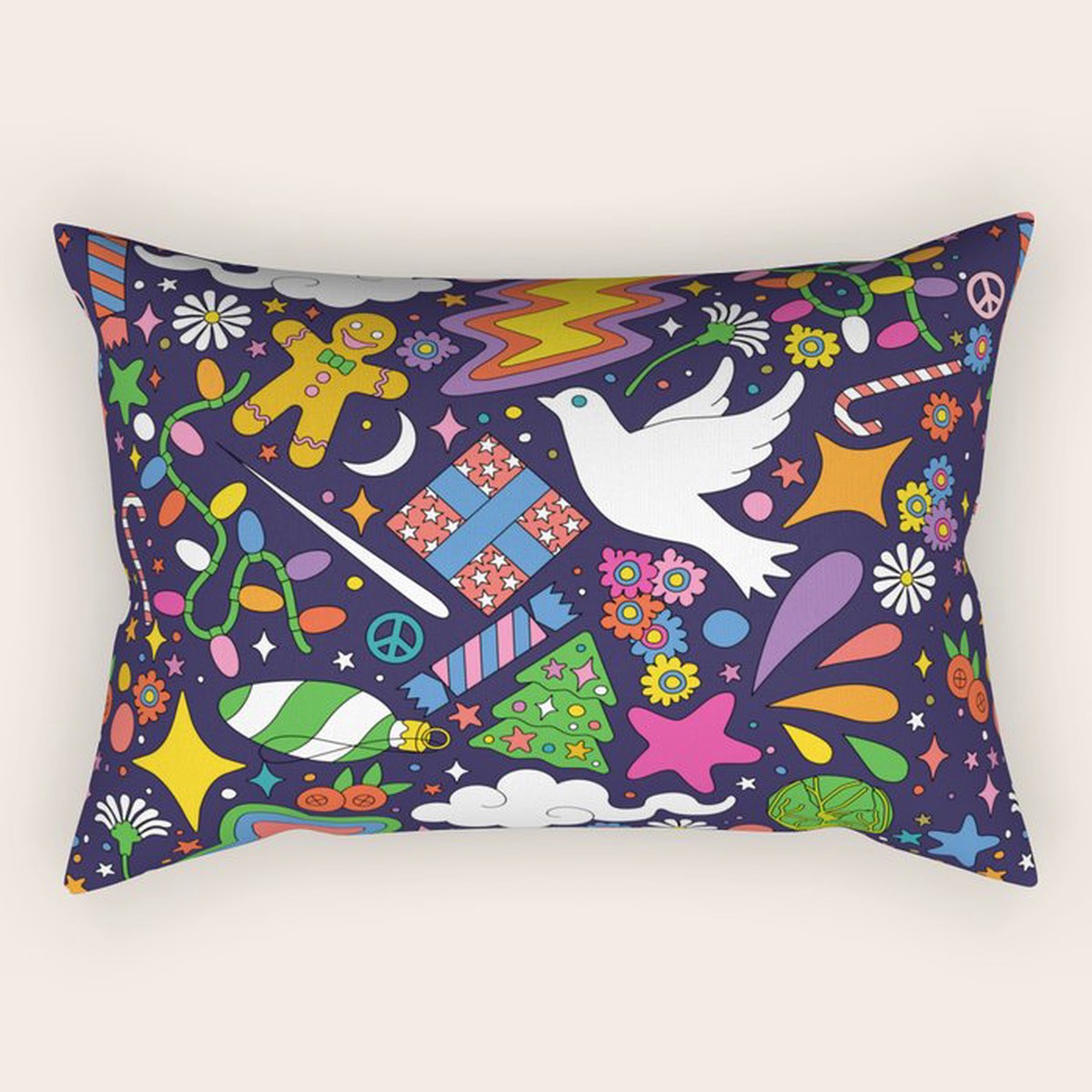 60s 70s psychedelic Modern Christmas Confetti Pattern Rectangular Pillow