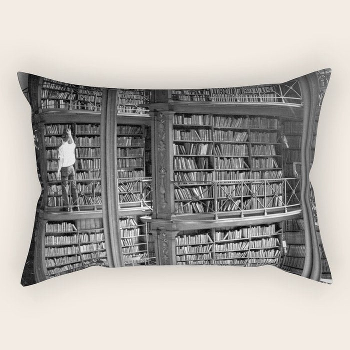 A book lovers dream - Cast-iron Book Alcoves Cincinnati Library black and white photography Rectangular Pillow