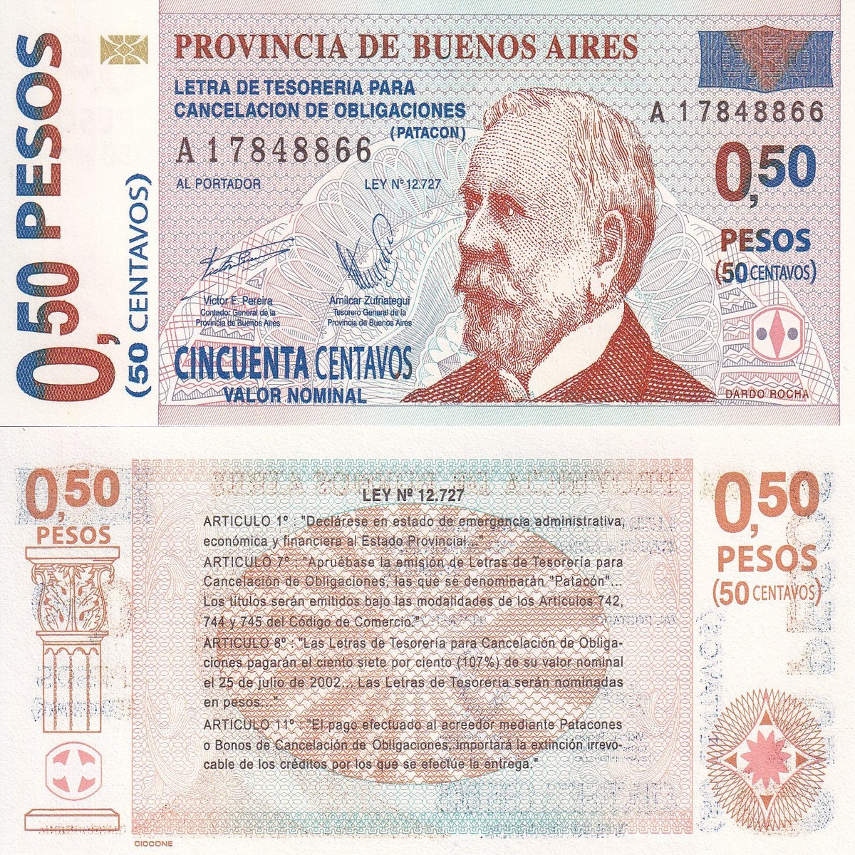 Argentina 0.50 Pesos (50 Centavos) 2002 Emergency P S2309 UNC