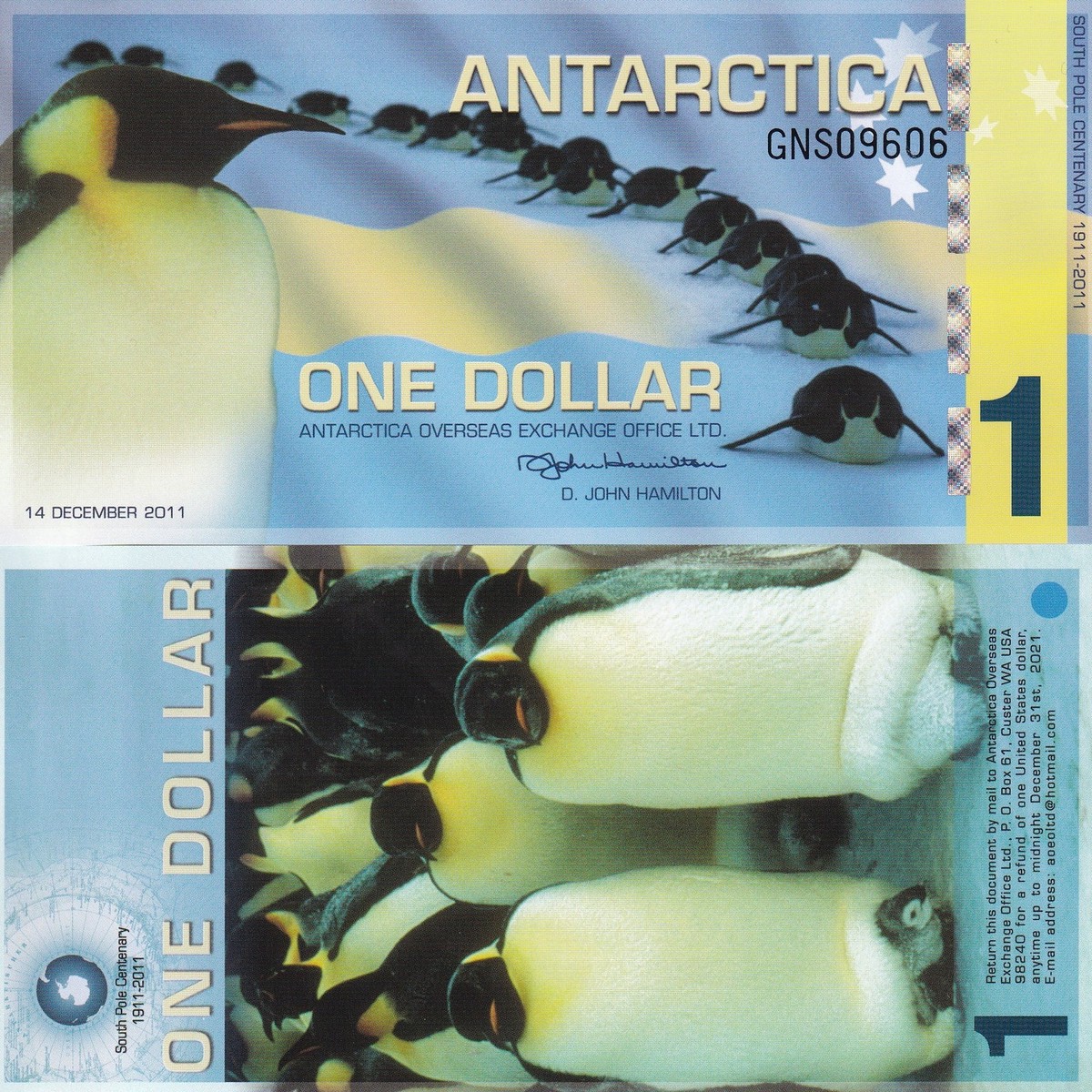 Antarctica 1 Dollar 2011 Polymer UNC