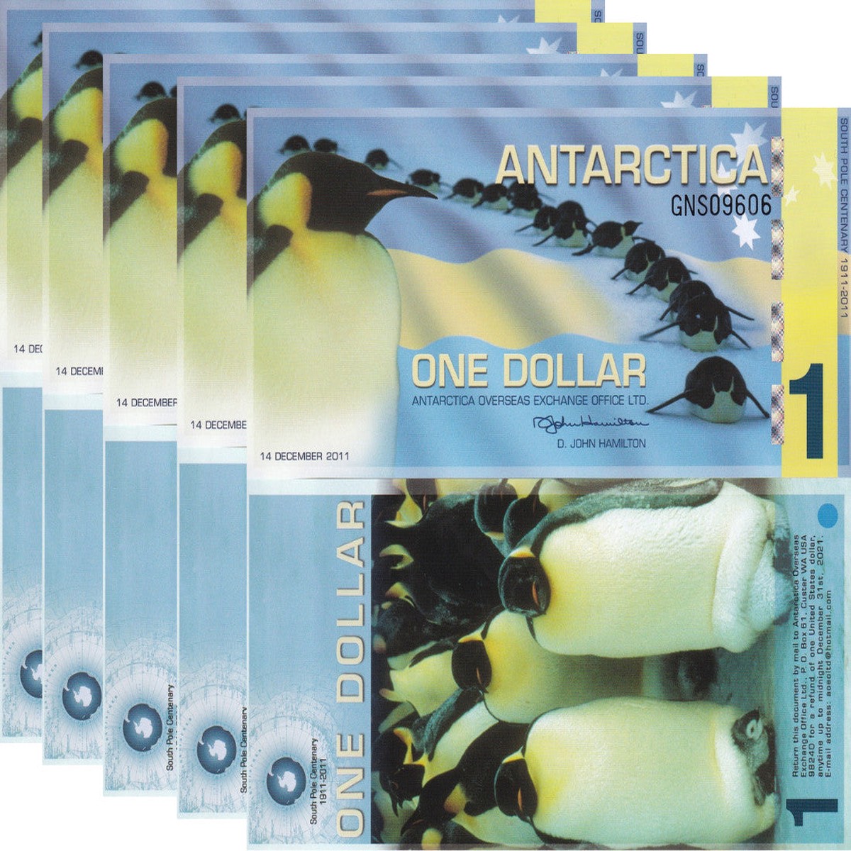 Antarctica 1 Dollar 2011 Polymer UNC Lot 5 Pcs
