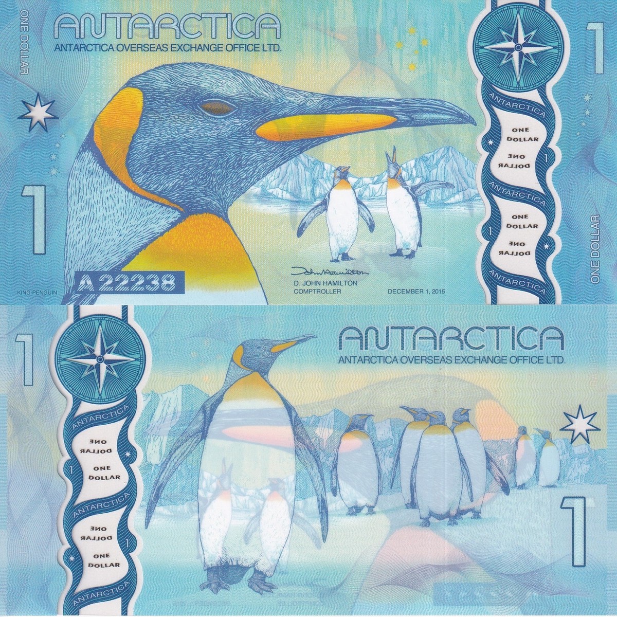 Antarctica 1 Dollar 2015 Clear Window Polymer