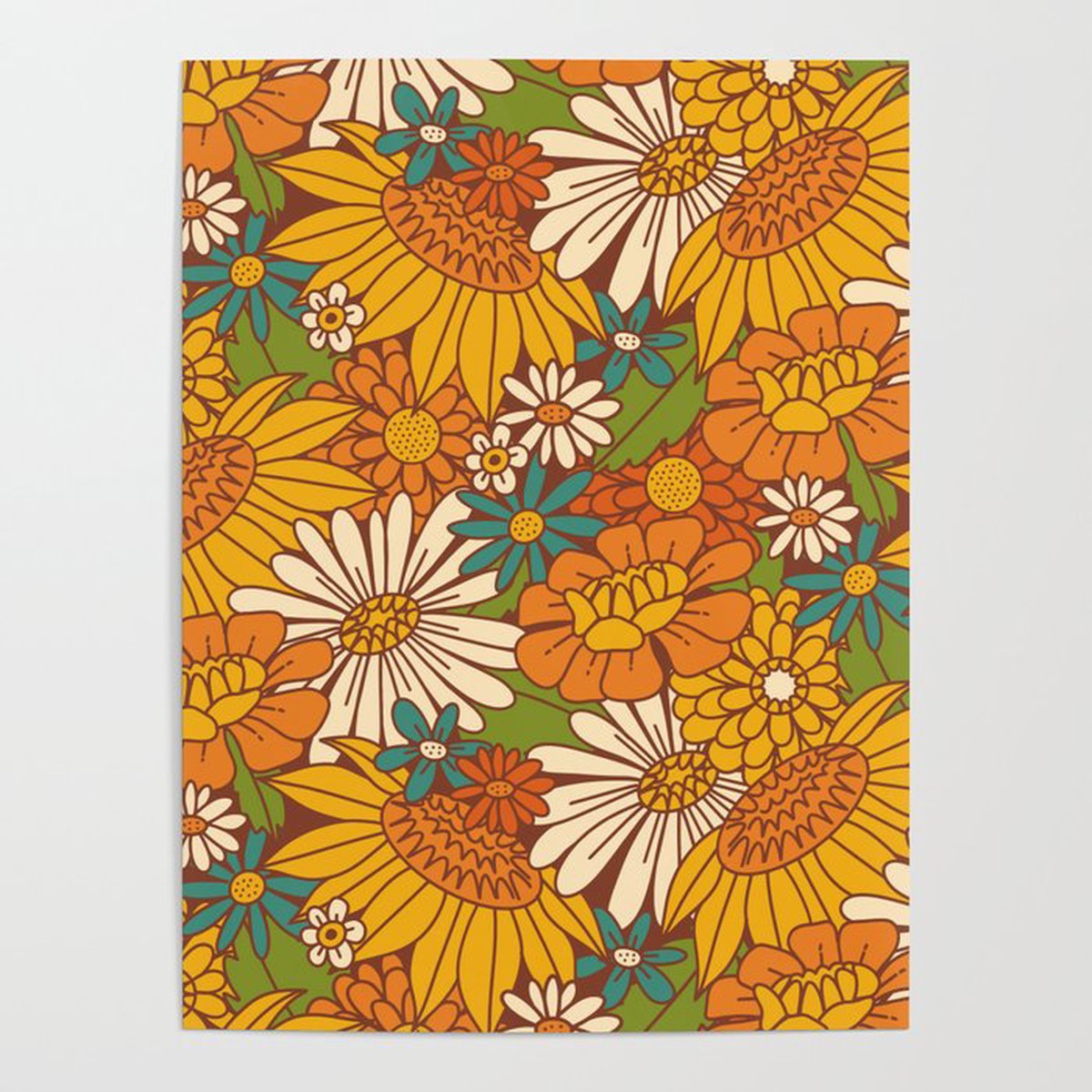 Hot Sale 70s Retro Floral Poster