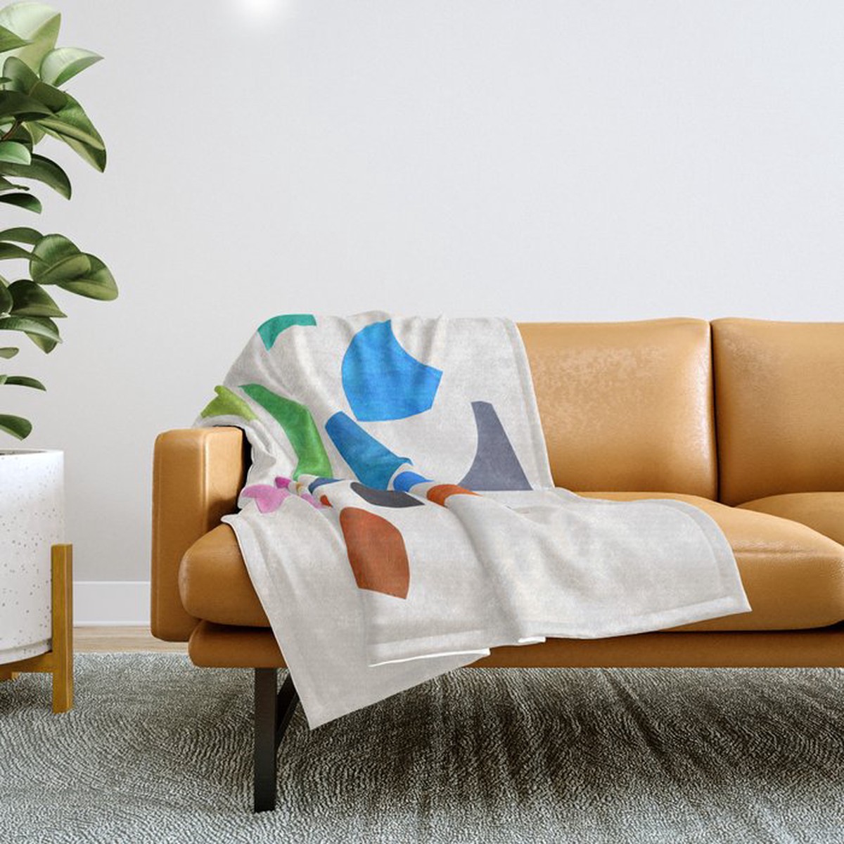 'Possibilities' Mid Century Modern Minimalist Paper Collage Rainbow Colors Throw Blanket