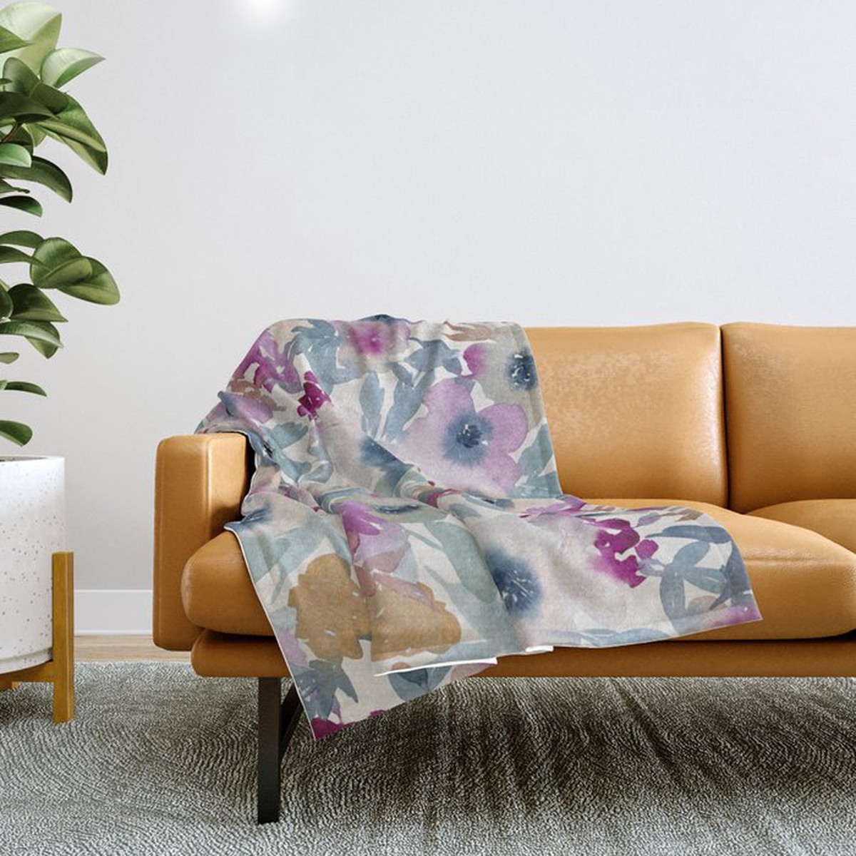 Abby Watercolor Florals Throw Blanket