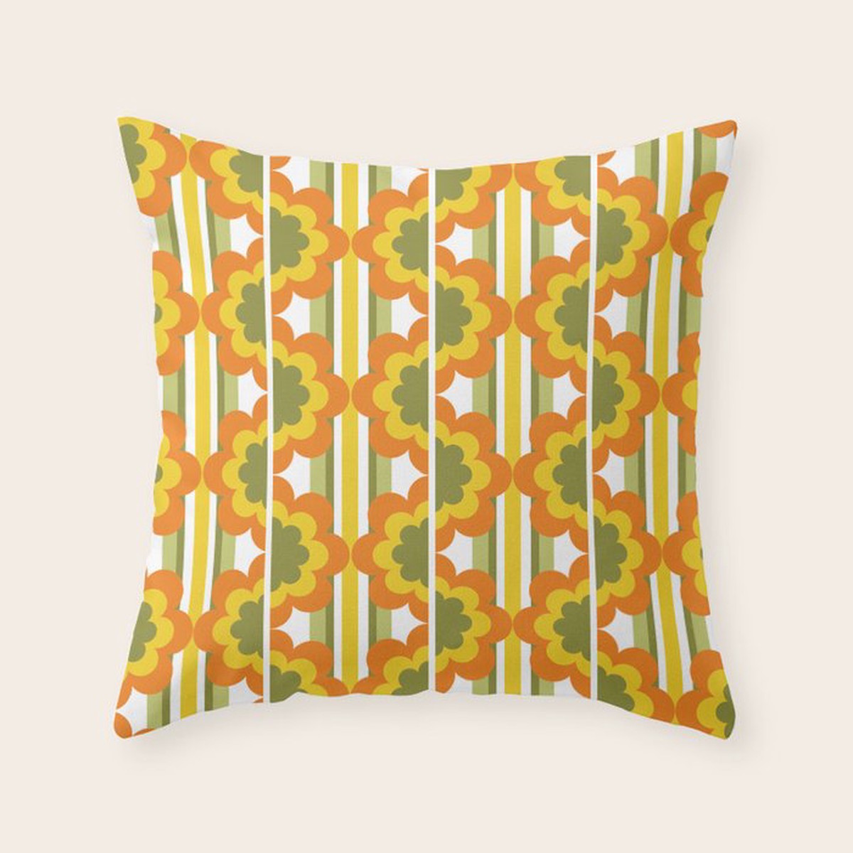 '70's Summer' Orange Yellow Green Throw Pillow
