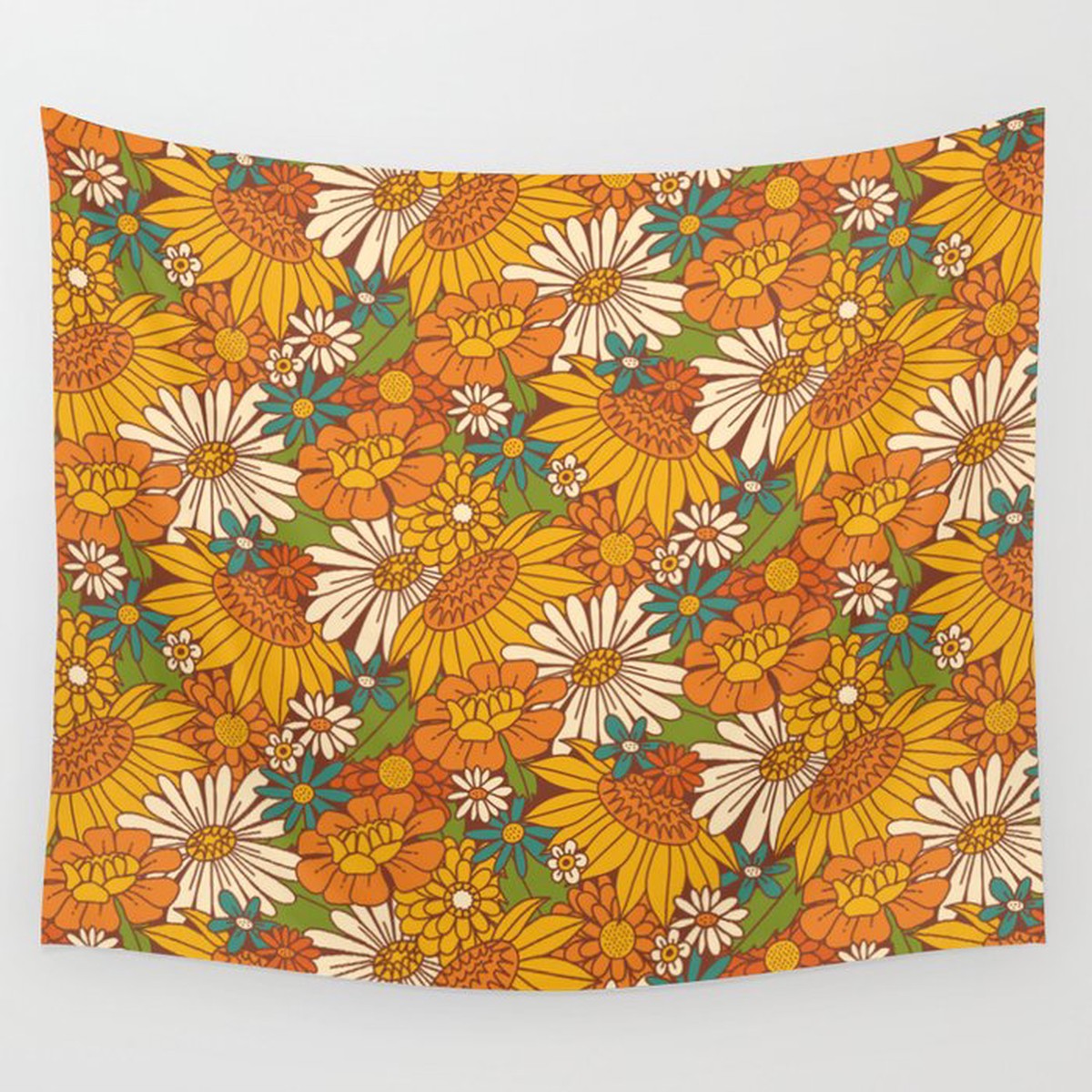 Hot Sale 70s Retro Floral Wall Tapestry